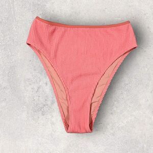 Aerie Cheeky High Cut Bikini Bottoms Women's Small‎ Coral Textured NWOT